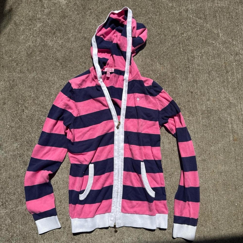 Lilly Pulitzer Pink & Navy Striped Zip Hoodie